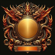 an ornate gold and black background with dragon wings