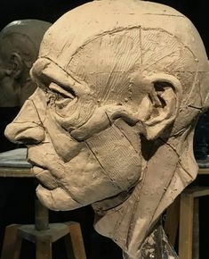 a sculpture of a man's head on top of a table