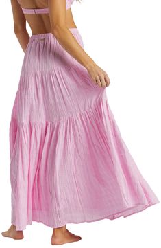 Breezy cotton adds summery allure to this tiered skirt cut at a flowy maxi length. Back elastic waist 100% cotton Hand wash, tumble dry Imported Slim Fit Cargo Pants, Cotton Maxi Skirts, High Rise Skirt, Tiered Maxi Skirt, Knit Outerwear, Billabong Women, Cotton Texture, Cotton Maxi, Gauze Fabric