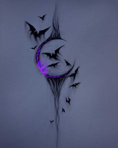 a clock with bats flying around it