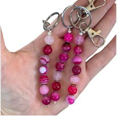 Nwt. Smoke/Pet Free. Handmade By Me. Length Approx 5.5 Inches Laid Flat. Each Keychain Varies Slightly In Stone Coloring As Shown. Sold Individually. Dark Pink Beaded Key Chain, Pink Agate Beaded Necklaces As Gift, Pink Agate Beaded Necklaces, Pink Agate Beaded Necklace, Pink Beaded Chain Jewelry For Gift, Pink Agate Jewelry With Colorful Beads, Pink Agate Beaded Necklaces With Round Beads, Agate Beaded Chain Necklaces As Gifts, Agate Beaded Necklace As A Gift