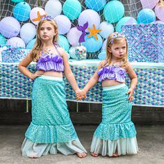 Nail Birthday, Mermaid First Birthday, Sparkle Crop Top, Mermaid Tail Skirt, Mermaid Birthday Outfit, Little Mermaid Party, Crop Skirt, Mermaid Costumes, Mermaid Tutu