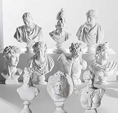 an assortment of marble busturines are shown in this black and white photo,