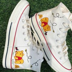 🌿 Love Embroidered Converse 🌿 ❤️ About Our Products: Each pair of shoes from our store is brand new and hand-embroidered to order. Please ensure you select the correct shoe size before checkout. The embroidery is durable and won't fade over time. ✨ Personal Expression: Showcase your unique style with custom embroidery! Contact me to create your own embroidered shoes with a private listing. I'll send you the design for approval before embroidering the shoes. Alternatively, you can design your patterns based on the shoe's plain spaces and send me a photo. 📏 Size & Color: Each listing includes a size and color chart. Follow the instructions to choose the best size for you. The size chart is standard. 🚚 Estimated Shipping Times: USA/Canada: 7-10 business days UnitedKingdom/Europe/France/Ge Winnie The Pooh Shoes, Disney Converse, Vans Shoes Fashion, Character Embroidery, Painted Shoes Diy, Cute Converse, Embroidered Converse, Custom Character, Custom Painted Shoes