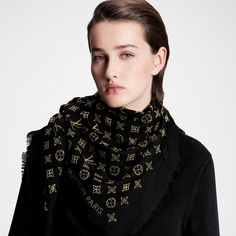 LOUIS VUITTON® - More Monogram Shawl - Black Louis Vuitton Shawl, Scarf Louis Vuitton, Lv Scarves Louis Vuitton, Louis Vuitton Monogram Shawl, Logomania Scarf Louis Vuitton, Lv Scarf, Louis Vuitton Official, Luxury Fabrics, Womens Scarves