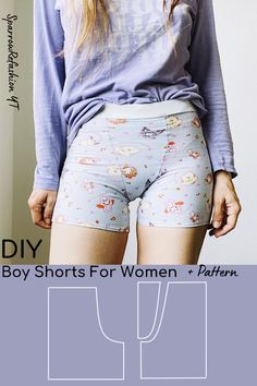 Boyshorts Sewing Pattern, Womens Boxers Sewing Pattern, Workout Shorts Sewing Pattern, Sewing Patterns Shorts Women, Boyshort Pattern Free, Boxers Sewing Pattern, Diy Boxer Shorts, Boxer Sewing Pattern, Boxer Shorts Sewing Pattern