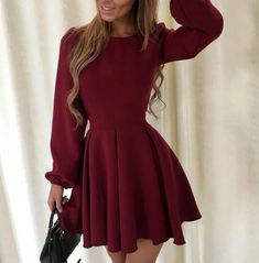 Dresses For Crismas, Burgundy Homecoming Dress, School Event Dress, Dress Sleeve Length, Casual Party Dresses, Party Dress Long Sleeve, Luxury Dress, Heidi Klum, Prom Dresses Short