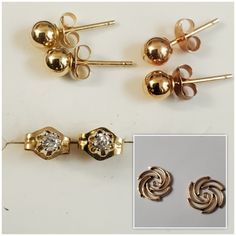 Metal: 14k, 10k Gold Style: (Gold, Rose Gold, Diamond) Earrings And Jackets. Size: In Pictures. Description: Introducing A Stunning Set Of 14k Gold Interchangeable Earring Enhancers Paired With Classic 10k Diamond And Gold Earrings. - Swirl Earring Enhancers: The 14k Gold Enhancers Showcase A Beautiful Swirl Pattern, Reminiscent Of A Blossoming Flower Or A Celestial Spiral. Each Enhancer Is Designed To Fit Securely Around The Included Studs, Instantly Transforming Them Into Statement Pieces. - 1 Rose Gold Diamond Earrings, Blossoming Flower, Interchangeable Earrings, Gold Diamond Earrings Studs, Swirl Earrings, Gold Diamond Earrings, Diamonds And Gold, Swirl Pattern, Classic Gold