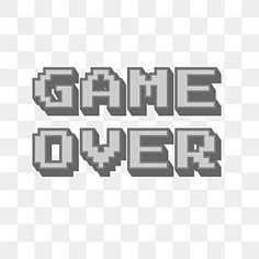 the text game over is made up of pixelated letters, which are black and white