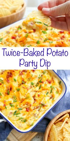 two pictures of baked potato party dip