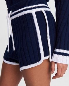 Serena Wool Blend Short - Navy | rag & bone Casual Knit Sweater With Contrast Stripes, Sporty Knit Sweater For Spring, Sporty Ribbed Spring Sweater, Sporty Spring Knit Sweater, Sporty Ribbed Sweater For Spring, Casual Fall Sweater With Contrast Trim, Casual Sweater With Contrast Trim For Fall, Navy Casual Sweater With Contrast Stripes, Sporty Knit Sweater With Ribbed Collar