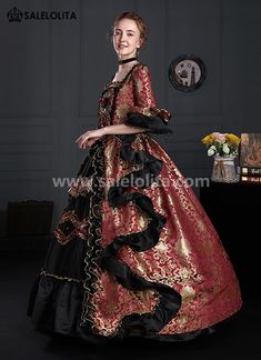 18th Century Baroque Renaissance Victorian Dresses     Condition: Brand New   Color: Wine Red Floral and Black   Material: Brocade   Occasion: Party, Wedding, Events, Photo shoot or Shows   Sleeve Length: Long Sleeves   Collar: Square Collar   Includes: Dress           Whether you're looking for a Vintage Revolutionary,Regency,Early Victorian,Pioneer Women,Old West,Civil War Era,Polonaise Sets,Bustle Eras,Victorian Era,Edwardian Era Dresses Clothing or Historical Period Clothing for you Edwardian Era Dress, Marie Antoinette Dress, Masquerade Party Dresses, Victorian Ball Gowns, Era Dresses, Marie Antoinette Dresses, Gothic Victorian Dresses, Antoinette Dress, Victorian Dresses