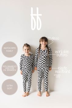 Made of the softest premium bamboo. Durable and well designed your little ones. These cozy pajamas are perfect for both sleep and play. Sets feature snaps on the shirt and an elastic waist band on the pants.Sizes available : 2 year - 12 year Material : 95% bamboo viscose / 5% spandexA key benefit of bamboo clothing is that it is naturally hypo-allergenic, gentle on the skin, and highly breathable. It keeps skin cool in summer and warm in winter by wicking away any excess moisture. No need for bo Wavy Checkerboard, Sack Dress, Baby Bamboo, French Baby, Play Sets, Adult Pajamas, Pajama Romper, Elastic Waistband Pants, Cozy Pajamas