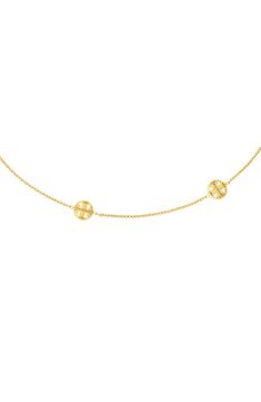 Dainty logo medallions add elegant punctuation to this delicate goldtone station necklace. 16" length,2" extender Stainless steel/goldtone plate Imported Classic Gold-tone Logo Plaque Necklace, Elegant Gold-tone Logo Necklace, Dainty Logo, Tory Burch Miller, Grad Gifts, Station Necklace, Punctuation, Tory Burch, Gold Tones