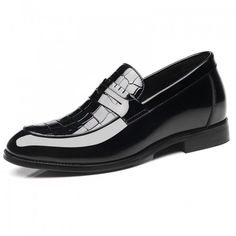 Regular Price: $169.00 Now only: $129.00 Black Round Toe Tassel Loafers For Business, Leather Flat Heel Shoes For Semi-formal Occasions, Semi-formal Patent Leather Slip-on Loafers, Black Dress Shoes With Flat Heel For Semi-formal Occasions, Elegant Faux Leather Slip-ons With Round Toe, Semi-formal Flat Heel Leather Dress Shoes, Semi-formal Leather Dress Shoes With Flat Heel, Business Moccasins With Brogue Detailing And Pointed Toe, Patent Leather Brogue Loafers Slip-on