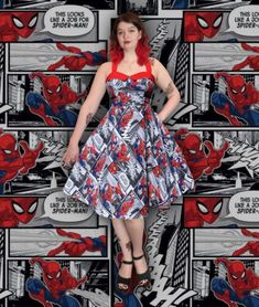 Great Shopping Spider-Man Comic book Multiverse print 50's style Halter neck dress Shirred, Women's Dresses Spider-man Dress, Retro Sleeveless Dress With Graphic Print, Red Sleeveless 1950s Dress, Retro Sleeveless Cherry Print Dresses, Spider Man Comic, 1950s Sleeveless Floral Print Dress, Halter Neck Dress, 50's Style, Spiderman Comic