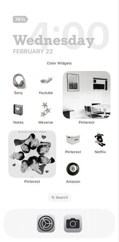 an iphone screen with the words wednesday on it and images in different colors, sizes and shapes