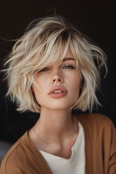 Short Hairstyle Women Fine Hair, Shag Layered Hairstyles, Short Bleached Hair, Blonde Lob, Side Bangs Hairstyles, Textured Haircut, Extension Hair, Chin Length Hair, Messy Short Hair