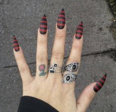 Red Stiletto Nails, Gothic Nails, Striped Nails, Nails Polish, Short Nail Designs