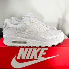 New In Box White Nike Air Max 90 Women’s 7 Men’s 5.5 Nike Max Air 90 Women, Nike Shoes Women Air Max Sneakers, White Air Max 90 Outfit Woman, Nike White Shoes Women, Airmax Women, White Air Max 90, Zapatillas Nike Air Max, Air Max White, 90 Women