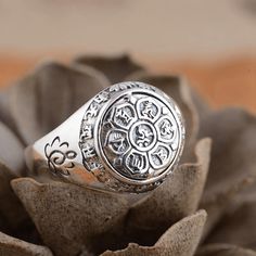 WickedAF Om Ma Ni Pad Me Hum Mantra Sterling Silver Ring Mantra Ring, Lotus Symbol, Buddhist Mantra, Lotus Ring, Om Mani Padme Hum, Crystal Gifts, Flower Ring, Engraved Rings, Tibet