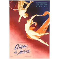 an advertisement for the circus cirque de moyen, with two women performing acrobatic stunts