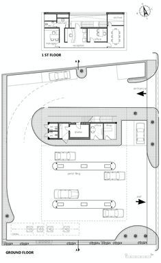 the floor plan for an office building with two floors, and three different areas in it