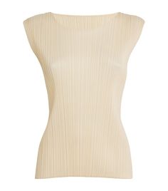 Find ISSEY MIYAKE New Colorful Basics Tank Top on Editorialist. Although this tank top may hail from Pleats Please Issey Miyakes New Colorful Basic series, it's far from an ordinary basic. The sleek silhouette is crafted from a single piece of the brands signature pleated fabric, adding depth to your ensembles with its dimensional texture. Beige Fitted Sleeveless Top, Pleats Please, Pant Sets, Pleats Please Issey Miyake, Pleated Fabric, Issey Miyake, Cami Tanks, Basic Colors, Light Beige