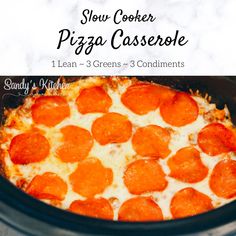 the slow cooker pizza casserole is ready to be eaten