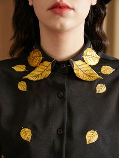 Golden Leaf Embroidered Blouse Golden Leaf, Bat Sleeve, Golden Leaves, Embroidery Blouse, Spring Shirts, Embroidered Blouse, Vintage Shirts, Jeans Shorts, Gold Leaf