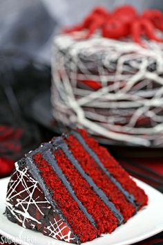 a slice of red velvet cake on a plate