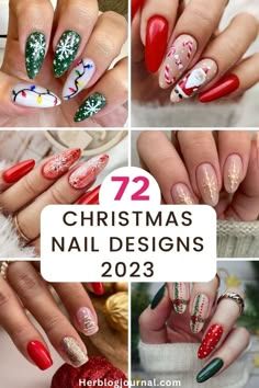 Sparkly Christmas Nails, Xmas Nail Designs, Classy Nail Art Ideas, Christmas Nail Art Easy, Christmas Nail Ideas, Red Christmas Nails, Cute Christmas Nails, Christmas Nails Easy