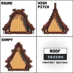 four different types of roof designs in minecraft with instructions to make them easy and fun