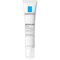 La Roche-Posay Effaclar Duo Dual Action Acne Spot Treatment Cream is a dermatologist-tested acne treatment proven to reduce acne by 60% in 10 days. This lightweight, oil-free formula features a powerful combination of micronized benzoyl peroxide (5.5%) and micro-exfoliating Lipo Hydroxy Acid, precisely targeting clogged pores to clear acne, blackheads, and whiteheads. With its fast-absorbing texture, this non-drying acne treatment cream is suitable for sensitive skin and can be used as a daily s Pimples Under The Skin, Effaclar Duo, La Roche Posay Effaclar, Benzoyl Peroxide, Acne Spots, Acne Remedies, Acne Blemishes, How To Get Rid Of Acne, Roche Posay