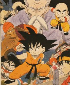 an image of dragon ball with many people around him and one man in the background