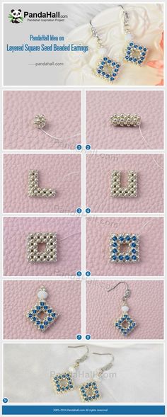 the instructions for how to make beaded earrings with beads and pearls, including letters