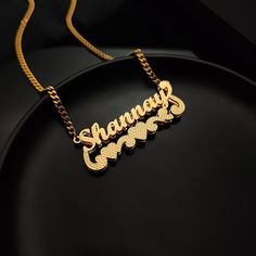 Personalized Double Name Plate Necklace, Gold Name Necklace, Name Jewelry, Custom Necklace For Women, Birthday Gift For Her, Christmas Gifts  Elevate your jewelry collection with our exquisite Real 18 K Gold Filled Stainless Steel Name Necklace. Crafted with care and attention to detail, this necklace is the perfect personalized accessory to showcase your individuality and style.  Finish: Gold / Silver / Rose Gold Plating  Chain length: 16" to 24", please message us for extra long necklaces (In Vintage Necklace For Valentine's Day Birthday Gift, Vintage Necklace For Birthday And Valentine's Day, Gold Name Necklace For Party Gift, Gold Name Necklace For Party And Gift, Gold Name Necklace For Party And Gift Occasions, Name Necklace For Birthday Or Valentine's Day, Customized Nameplate Jewelry For Birthdays, Valentine's Day Nameplate Necklace With Hallmark, Vintage Necklaces For Birthday And Valentine's Day