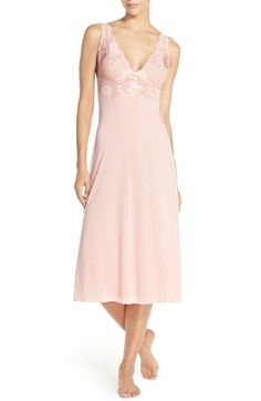 Natori 'Zen Floral' Nightgown available at #Nordstrom Fitted V-neck Camisole With Contrast Lace, Elegant V-neck Chemise With Built-in Bra, Feminine V-neck Nightgown With Lace Trim, Elegant V-neck Night Slip, Feminine Lace V-neck Slip Dress, Lace Slip Dress With Built-in Bra For Daywear, Feminine V-neck Chemise For Daywear, Fitted Lace V-neck Chemise, Fitted V-neck Sleepwear For Wedding Night