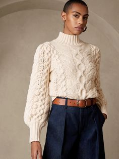 Ticino Puff-Sleeve Sweater | Banana Republic Heavy Knit Sweater, Knitwear Inspiration, Sweater Outfits Fall, Jumper Outfit, Puff Sleeve Sweater, Womenswear Fashion, Knit Sweaters, Puff Long Sleeves, How To Purl Knit