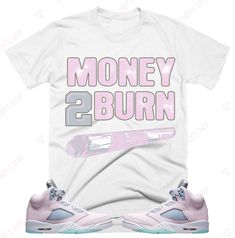 Custom Designed Sneaker T Shirt T-Shirt Features - Comfortable and light, premium short sleeve tee. 🔹 Premium fit 🔹100% Soft cotton 🔹Light fabric (4.3 oz/yd² (146 g/m 🔹Tear away label Shoes Not Included Custom Made - Not Adidas, Nike, or Jordan Brand Sneaker Tee, Sneaker T-Shirt The sneakers/shoes are not being sold in this product. You are only purchasing the tshirt/hoodie/socks/sweatshirt/tank top/hat/shorts. Shoes are NOT included. The shoes displayed are sold separately elsewhere and are Branded Short Sleeve T-shirt For Spring, Spring Season Branded Short Sleeve T-shirt, Spring Short Sleeve Branded T-shirt, Spring Short Sleeve T-shirt With Branding, Pink Branding T-shirt For Streetwear, Jordan Retro 5, Sneaker Tee, Shoe Display, Matching Jordans