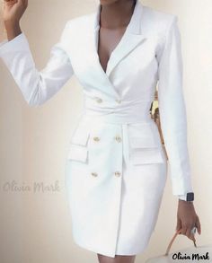 Olivia Mark - Luxe Long Sleeve Blazer Gown Spring Long Sleeve Blazer Dress For Wedding, Fitted White Blazer Dress For Fall, Blazer Gown, Long Sleeve Blazers, Olivia Mark, Blazer, Long Sleeve