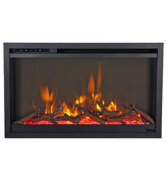 an electric fireplace with flames on the side