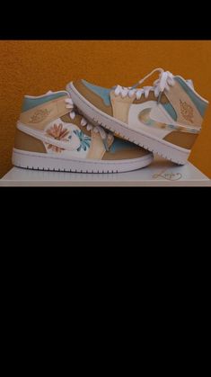 Shoe Ideas For Women, Custom Jordan 1, Jordan 1 Custom, Custom Jordan, Angelus Paint, All White Sneakers, Custom Jordans, Paint Flowers, Nike Fashion Shoes