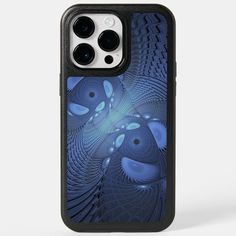 an iphone case with blue and black artwork