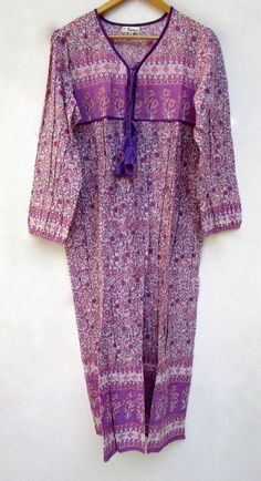 ITEM DESCRIPTION purple pink floral printed cotton summer dress - long sleeve dress with V neck   Features : Long sleeve, V neck, Long dress, with tassels  Fabric : 100% Cotton Voile ethnic print fabrics  Sleeve Length = 22 inch For more sizes & their measurement, please refer our below chart to understand the sizes variations available with us For your size requirement, please mention your size in seller note at the time of buying. IMPORTANT NOTE: - SIZE MEASUREMENT AND CHARTS ARE OF THE ACTUAL GARMENT AND OF THE PERSON WEARING THE GARMENT. BUST MEASUREMENT IS PROVIDED IN INCH ALL AROUND FROM ARMPIT TO ARMPIT OF THE GARMENT. SIZE MEASUREMENT  BUSTLENGTHSHOULDER XXS34 inch51 inch13.5 inch XS36 inch51 inch14 inch S38 inch51 inch14.5 inch M40 inch51 inch15 inch L42 inch51 inch16 inch XL44 in Bohemian Dress Long Sleeve, V Neck Long Dress, Cotton Voile Fabric, Girls Maxi Dresses, Rose Violette, Bohemian Maxi Dress, Cotton Dress Summer, Ethnic Print, Long Dress Casual