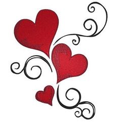 red hearts with swirls on white background