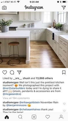 the instagram page for instagram com shows an image of a kitchen with white cabinets and