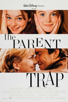 the parent trap movie poster with two young women kissing each other and one man holding his head