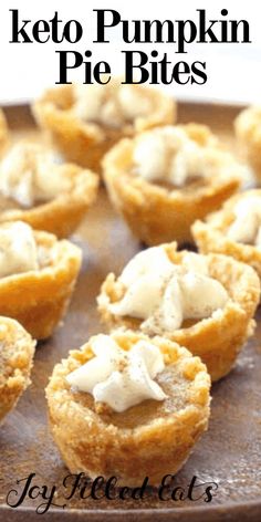 mini keto pumpkin pie bites on a baking sheet with text overlay that says keto pumpkin pie bites