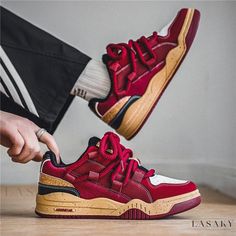 Lasaky - Burgundy Casual Athletic Shoes with Thick Platform Soles Red Sneakers Men, Casual Athletic Shoes, Red Sneakers, Casual Athletic, Stiletto Sandals, Shoe Sole, Casual Sport Shoes, Casual Lace, Mens Spring